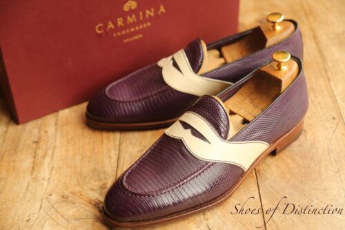 New Carmina Purple Lizard White Leather Shoes Loafers Mens UK 9.5 RRP: £1,113 - Foto 1 di 12