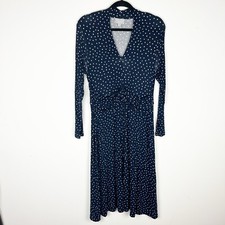 Pure Collection Navy Blue Long Sleeve Polka Dot Midi Dress Sz 6