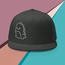 Flat brim trucker hat with Dino