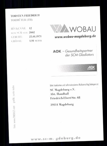 Torsten Friedrich Autogrammkarte SC Magdeburg 2002-03 Original Signier+ A 238991 - Bild 2 von 2