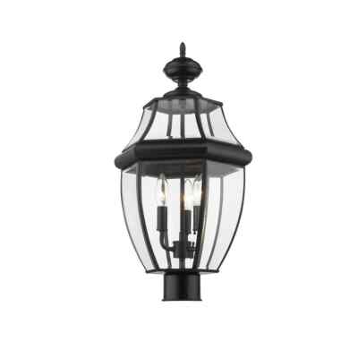 Z-Lite Westover 3-Lt Black Cast Brass Hardwired Outdoor Post Light Round Fitter