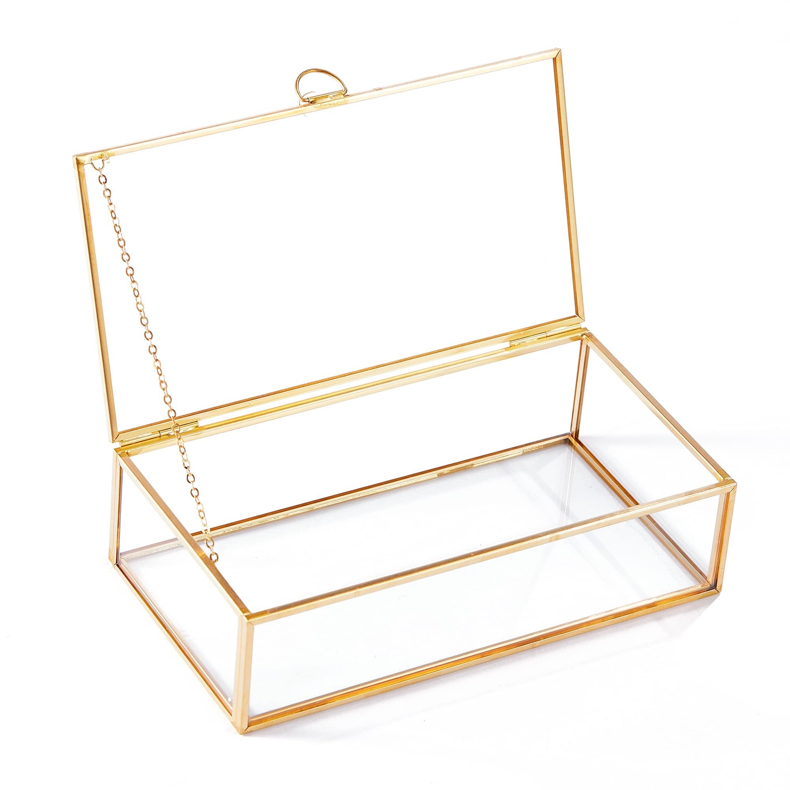 Golden Vintage Glass Lidded Box Edge Bracelet Keepsake Decorative Jewelry Dis...
