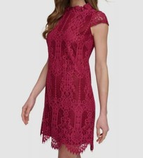 Vince Camuto Women's Red Lace Mock-Neck Shift Dress Size 8