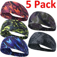 5Pack Workout Headband Sports Gym Yoga Sweat Sweatband Hair Bands for Men Women