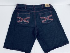 VTG Urban Label Wide Baggy Black Mens Shorts Jean Embroidered Y2k Sz 46 44 X13