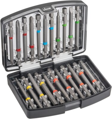 VIGOR BIT BOX 22-TLG. LANGE BITS ANTRIEB SECHSKANT 6,3MM (1/4'')