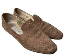 Jimmy Choo Wheel Studded Suede Smoking Slipper Loafers Tan Sz 38/US 8