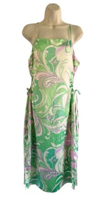 Christian Lacroix Woman's Sz L Green Pink Paisley Satin Keyhole Side Dress  | eBay