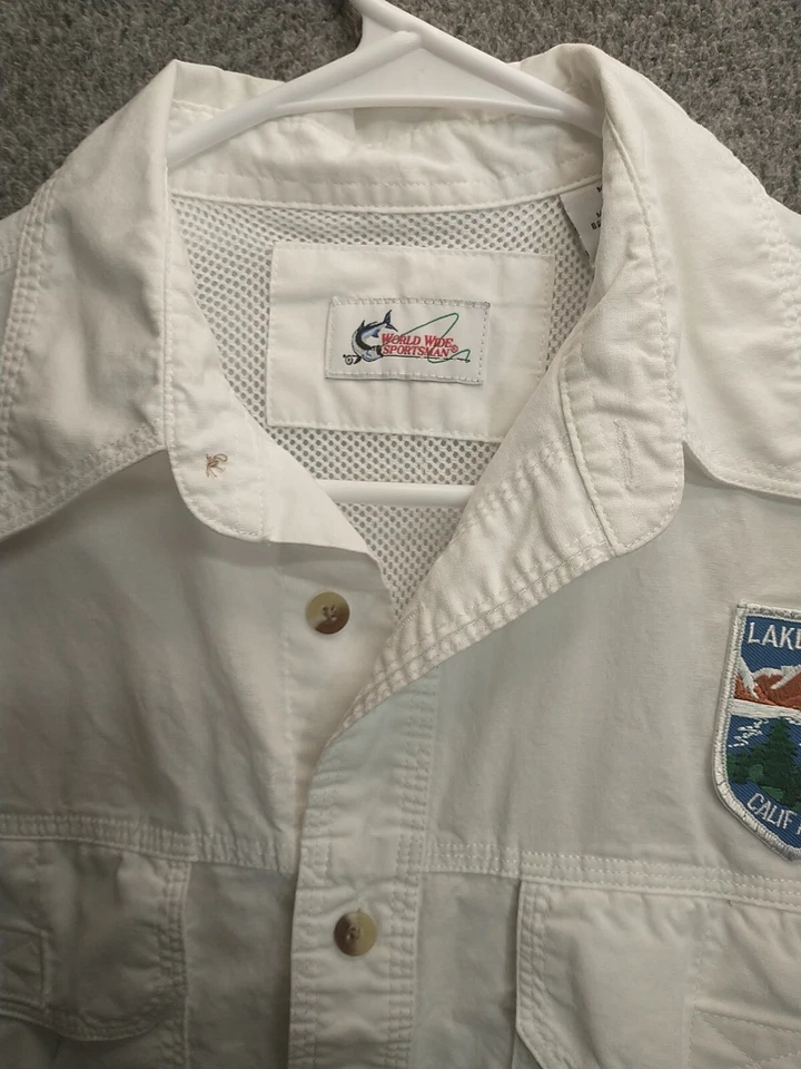 Camisa de pesca deportiva mundial para hombre al aire libre Lake Tahoe Cal/Nev parche logotipo Foto 4 de 4