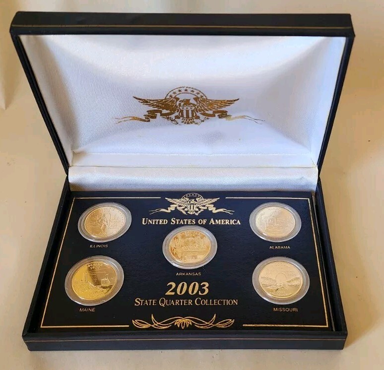 U.S. Commemorative Gallery 2003 State Quarter 24kt Gold Plated 5 pc Coin Set