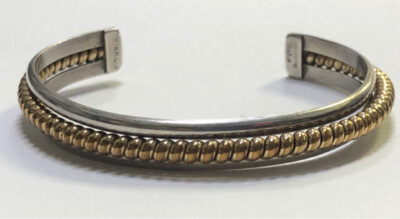 Tahe Navajo Sterling Silver & 1/20 12k GF Gold Filled Cuff Bracelet Cable Design