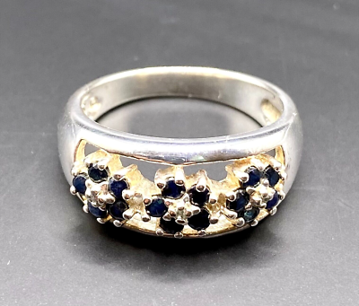 #ad ELEGANT SAPPHIRE CLUSTER SIZE 8 STERLING .925 SILVER B8 $52.49