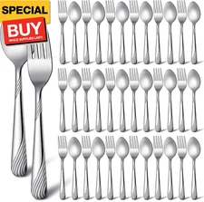 50 Pcs Forks and Spoons Silverware Set Stainless Steel Flatware Cutlery Set Heav
