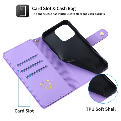 For iPhone 16 15 Pro Max 14 13 12 11 WOMEN Leather Card Wallet Flip Case + Strap - Picture 40 of 78