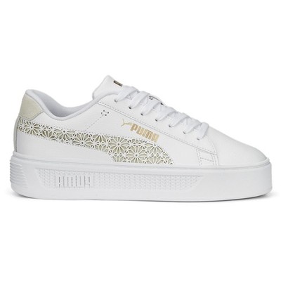PUMA Smash V3 Laser Cut Platform Lace Up  Womens White Sneakers Casual Shoes 389