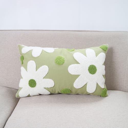 Funda Almohada Bordada 12x20 Verde-Blanco Diseño Floral Lazo Decoración del Hogar - Imagen 3 de 8