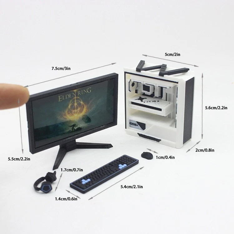 1/12 Casa de Muñecas Miniatura Conjunto de Computadora Juego Escritorio Silla Teclado Ratón Auriculares Foto 2 de 4