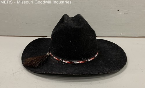 Bailey Men's Black Felt Cowboy Hat Made in Texas Long Oval Woven Band Tassel
