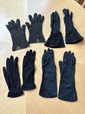 Lot Of Vintage Ladies Dress Gloves Four Pairs Mesh Nylon Cotton Black