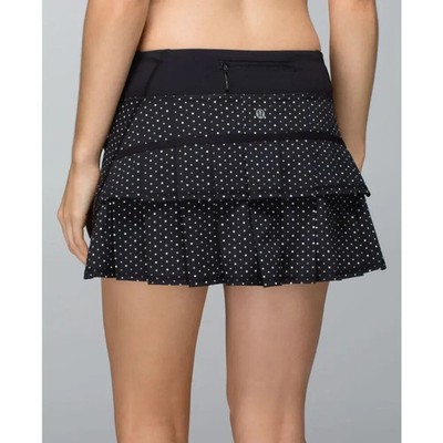 Lululemon Run Pace Setter Skirt Womens 4reg Chevron Dot Black Pleated Tennis