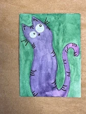 ACEO watercolor ATC crazy Kookie Cat original art collectible painting fun cute