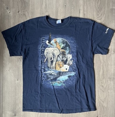 Y2K Earth Day Animal Nature Tiger Polar Bear Wolf Blue Shirt Sz L Vintage