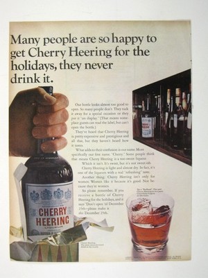 Cherry Heering Vintage Holiday Ad 1960s Gift Idea Liquor Bar Decor Cocktail