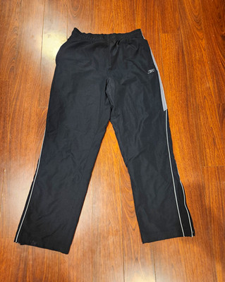 Reebok Men s Black/Gray Track Pants L Elastic Waist Nylon/Poly Athleisure