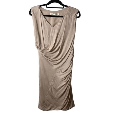 AllSaints Sala Draped Ruched Dress Beige Japanese Cloth V-Neck Size US 6 luxury