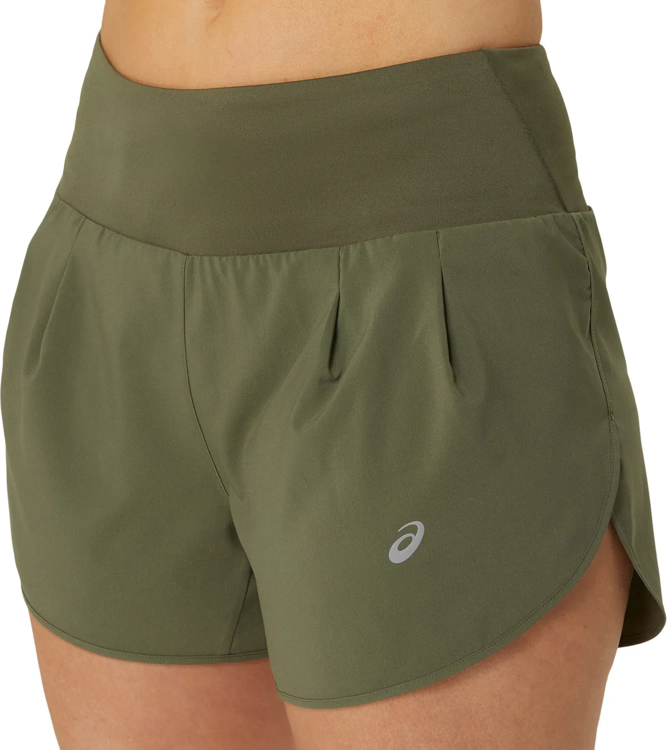 Asics Road 3.Womens Running Shorts Green 5 Inch Breathable Reflective Run Short