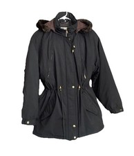 Women's Black Winter Parka Coat Size M Faux Fur Hooded Anorak Jacket