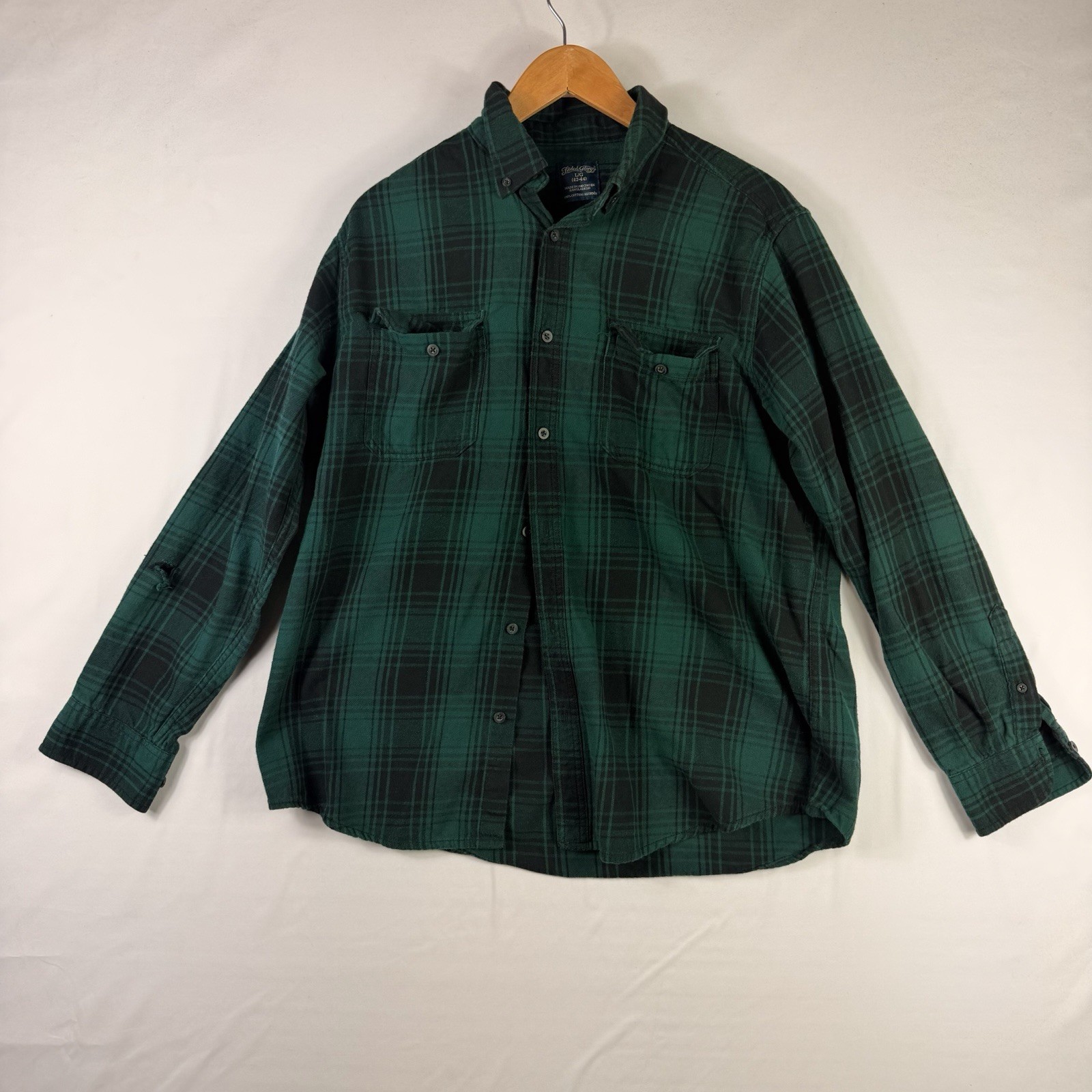 Faded Glory Men's Green Long Sleeve Flannel Shirt Button Up 100% Cotton Large