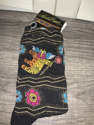 LAUREL BURCH Black Sparkly Cat Angel Womens Socks Size 9-11 