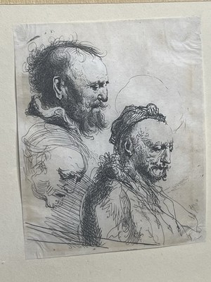 Rembrandt Etching ''Three Studies of Old Men'' B. 374 - Estate Find!