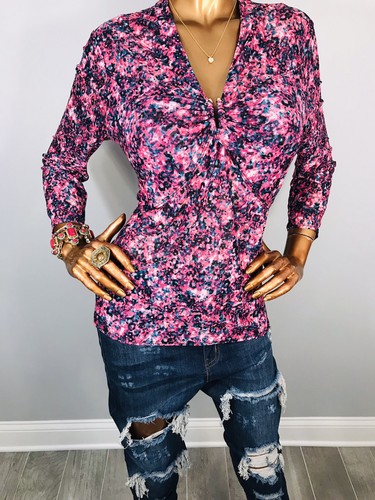 Bold Elements L Top Stretch Tie Dye Floral Prints Sheer Mesh Shell Blouse Soft - Picture 3 of 9