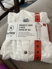 Hurley Womens Swim Cover-Up White 2-Pack Shirt Pants Crochet Lightweight