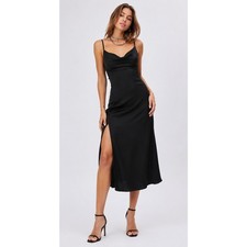 Cider Cowl Neck Slit Midi Slip Dress Size Small Button Detail Dark Romantic