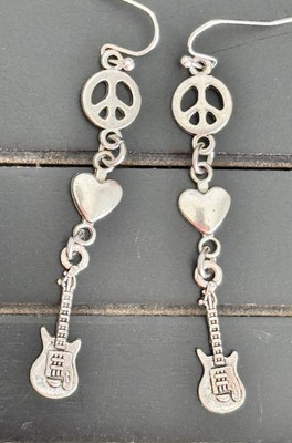 Silver Hippie Dangle Earrings. Groovy. Peace. Love. Rock & Roll.