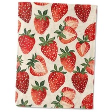 Flannel Blanket - Fresh Sweet Summer Fruit Berry Throw - 50x60in Strawberry