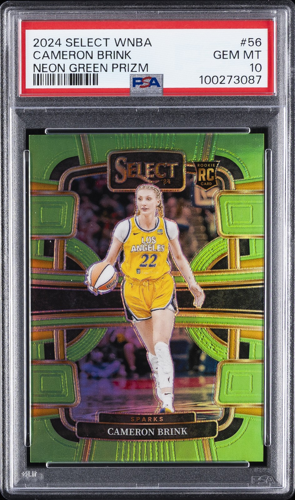 2024 PANINI SELECT WNBA NEON GREEN PRIZM #56 CAMERON BRINK 23/75 PSA 10