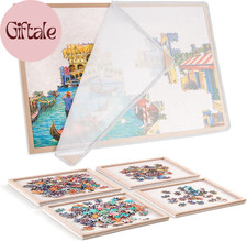 Puzzle Board with 4 Sorting Trays, Playing Surface with Protective Cover for 100
