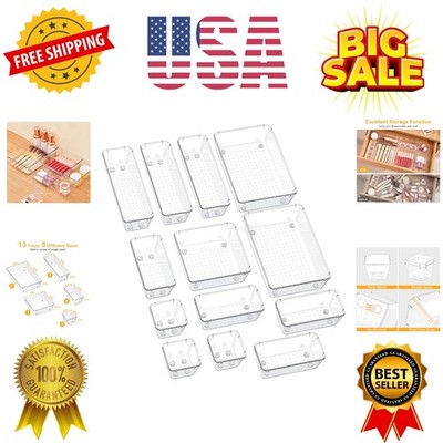 13-Piece Drawer Organizers with Non-Slip Silicone Pads, 5-Size Desk Bathroom ...
