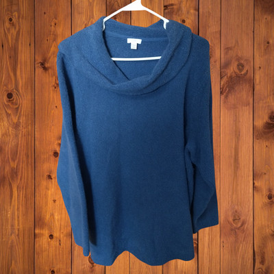 J. Jill Women's 2X Wool Blend Cowl Neck Pullover Sweater Comfy Stretch Cozy Blue