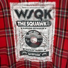 Stranger Things WSQK Radio Flannel Shirt Red Plaid Netflix No Boundaries M-XXL