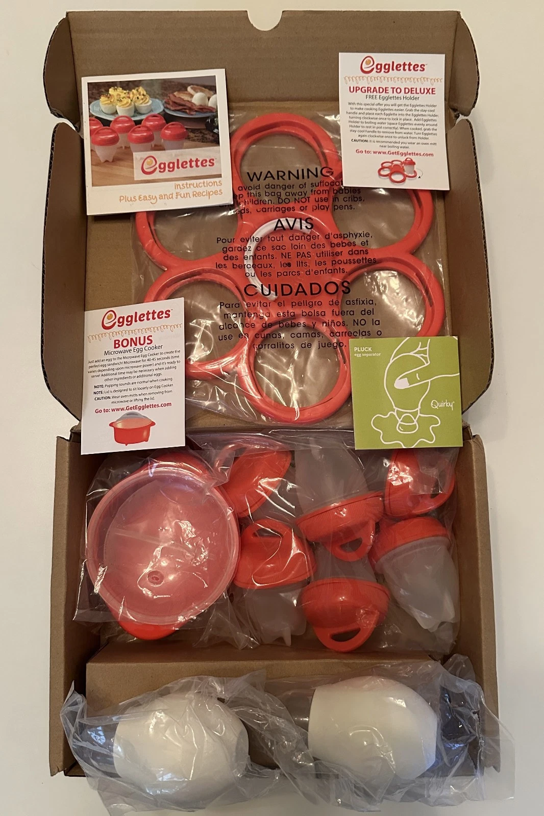 Egglettes Deluxe 6 Cups Cooker, Rack, Microwave Cooker, 2 Pluck Egg Separators
Opens in a new window