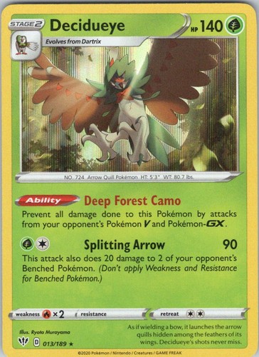 Decidueye #13/189 (Holo) (NM) SWSH03: Darkness Ablaze SWSH03 Pokemon