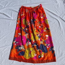 Phil Jacobs Psychedelic Floral Skirt Orange Pink 100 Acetate Size 8 Party
