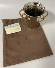 Evoca By L’Objet Hand Crafted Nickel Plate & 24kt Gold Bamboo Handle 5.75” Vase