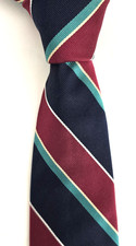 Vintage Repp Silk Striped Tie Navy Blue Teal Regimental Collegiate Necktie