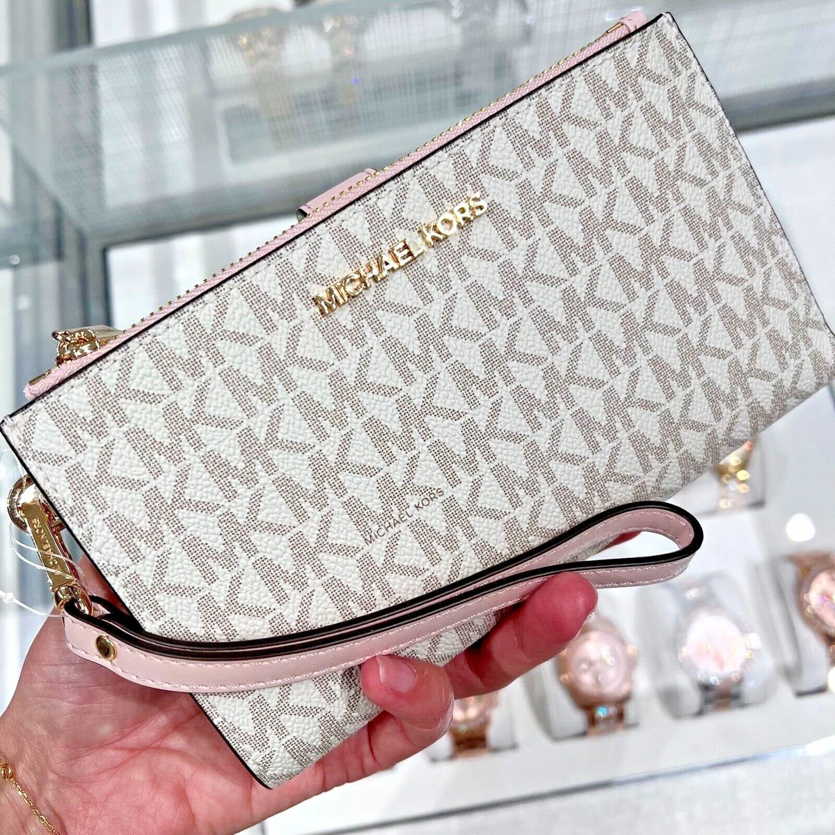 Michael kors Double Zip large Wristlet Wallet mk pink blog.knak.jp